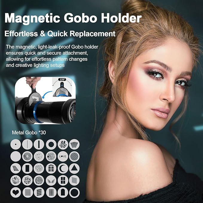 Bussi MG06 Max Optical Snoot kit with 40 Gobos, 36° Optical Lens Spotlight for Photography Video Shape Light Studio,GOBO Light (Compatible with Profoto Mount)