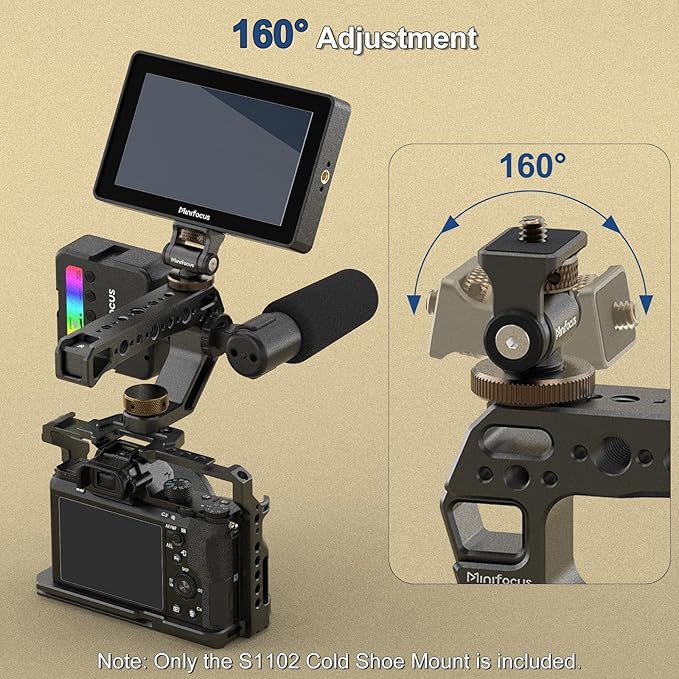 MINIFOCUS Camera Monitor Mount with Cold Shoe, 1/4" Screw for 5" & 7" Field Monitors, 160° Tilt Adjustable Holder for Field Monitor, LED, Flash and Video Shooting Photography Accessories