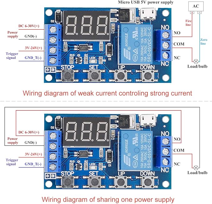[2 Pack] DC 6-30V Timer Relay Programmable Delay Relay Module Cycle Timer with LED Display / 5V Micro USB, Smart Home Controller