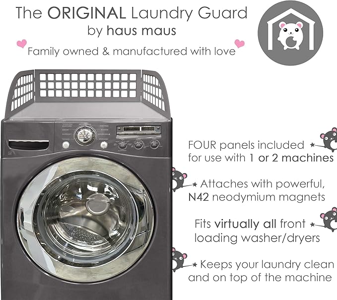Haus Maus The Original Laundry Guard - Stop Laundry From Falling Behind Washer/Dryer - Invented by a US Mom - Made in NorthAmerica - Magnetic - Fits Most Front Loading Machines - Top of Fridge - Grey