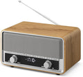 Vintage Wood AM FM Bluetooth Radio with Clock, Digital Clock Radio for Bedroom with LCD Display | 40 Presets | Sleep Timer | No Alarm, Retro Bluetooth Speaker for Office, Kitchen (Wood)
