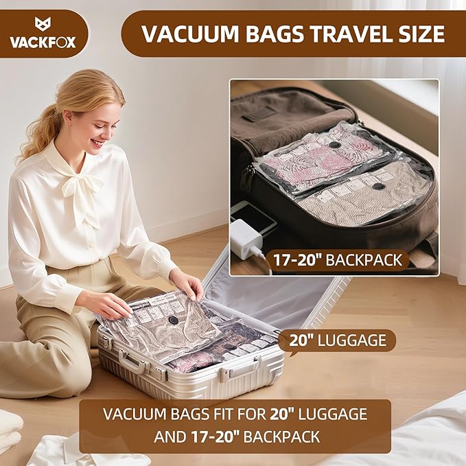 VACKFOX 15 Pack Vacuum Seal Bags with Wireless Rechargeable Electric Pump, Vacuum Storage Bags with LED Light(5L+5M+5S), Travel Vacuum Bags for Luggage, Space Saver for Clothes and Clothing Travel