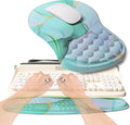 KUOSGM 2-in-1 Ergonomic Set, Wave Rise Keyboard Wrist Rest and Massage Bulge Slope Mouse Pad Wrist Support, Cushion Memory Foam Integrated to Relieve Wrist Pain, Blue Gold Marble