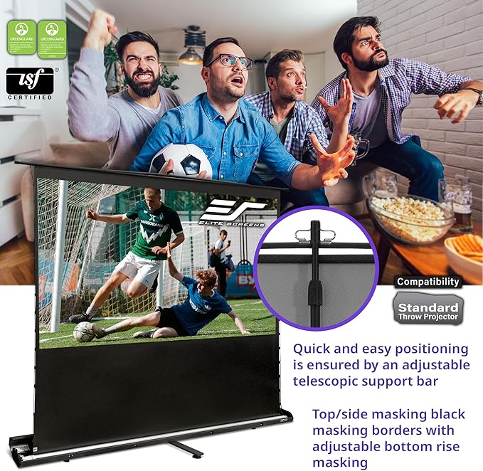 Elite Screens ezCinema Tab-Tension CineGrey 4D, 123-inch 16:9, Manual Floor Pull Up ISF Ceiling Ambient Light Rejecting, Portable Home Office Classroom Projector Screen with Carrying Bag, FT123UH-C4D