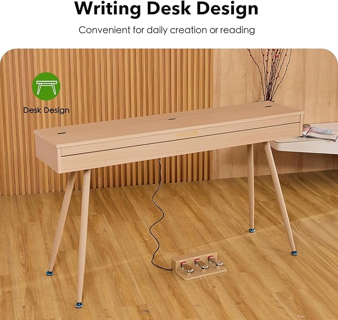 KUMENG Digital Piano 88 Key Weighted Keyboard,Full-Size Desk Progressive Hammer-Action Electric Piano For Beginners, With Sheet Music Stand, Pedal,Power Adapter, Headphone Mode, Usb-Mid (Maple)