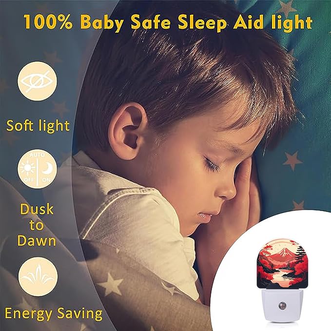 Axxitude Japanese Mountains Night Lights Plug into Wall for Girls Boys Room,Night Light LED Lamp Dusk to Dawn Sensor Round Lamp for Bedroom Bathroom Hallway Home Wall Decor Nightlight