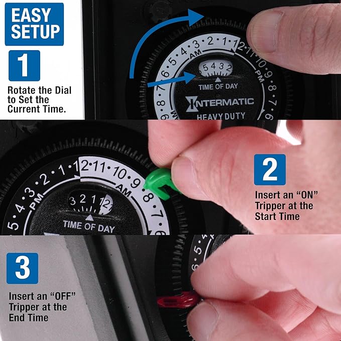 Intermatic HB11K Heavy-Duty Outdoor Plug-in Timer – 2 ON/2 Off Settings, 30-Min Minimum Intervals, Weatherproof Flip Cover, 15A/1800W, 1 HP Rated, 13" Cord – Ideal for Pool Pumps, Lights, Decorations