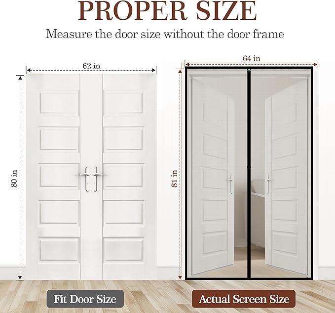 yotache Magnetic Screen Door Fits Door Size 62 x 80, Screen Size 64" x 81" High-Density Fiberglass Mesh with Powerful Magnets & Windproof Hasp for Sliding Doors Black