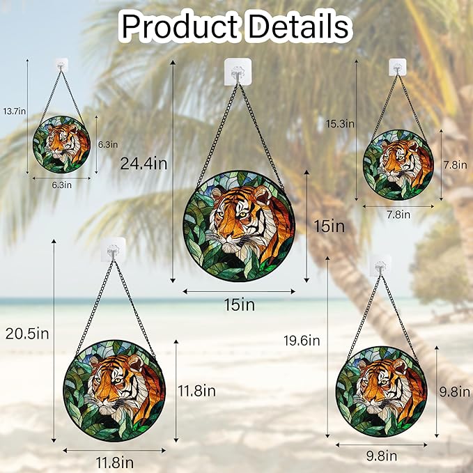 AMDERVEN Stained Glass Window Hanging, Fierce Tiger Sun Catcher for Door Home Decor Wild Animals Suncatcher Christmas Mother's Day Birthday Gifts for Women Men Mom and Nana 6.3 in