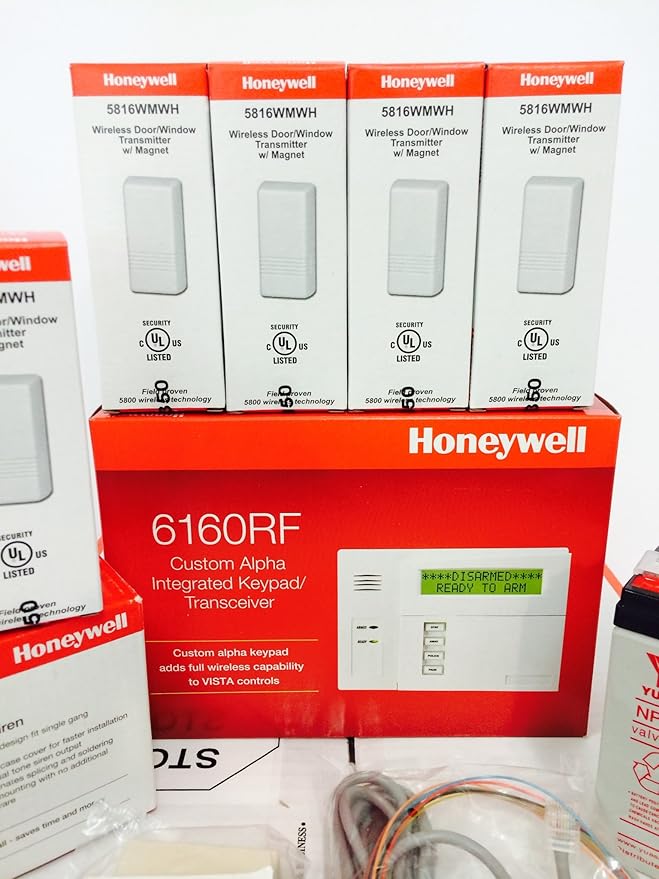 Honeywell Vista 20P, 6160RF, (10) 5816WMWH, (2) 5834-4, Battery, Siren, RJ31X Jack and Cord Kit Package