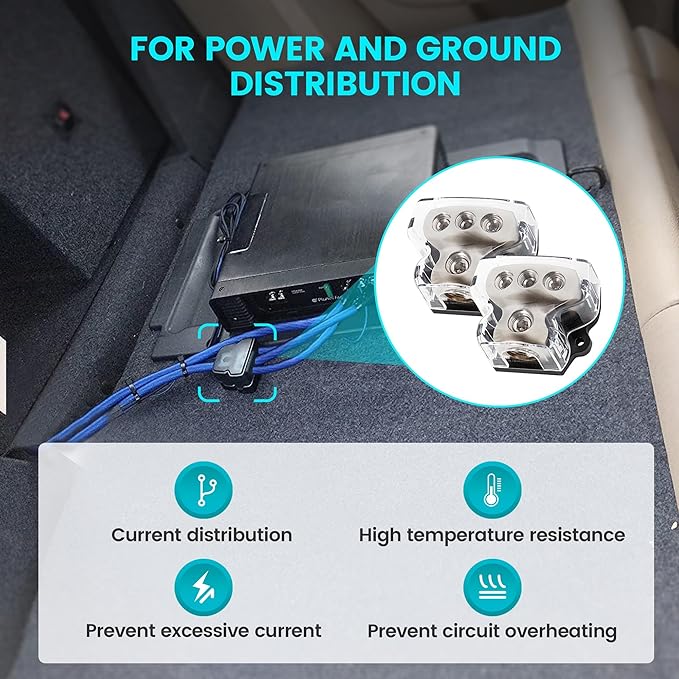 NuIth 2PCS 3 Way Zine-Alloy Power Distribution Block, 0/2/4 Gauge in 4/8 Gauge Out Auto Car Audio Distribution Connecting Block, 3 Way Ground Distribution Block for Audio Amplifier Splitter
