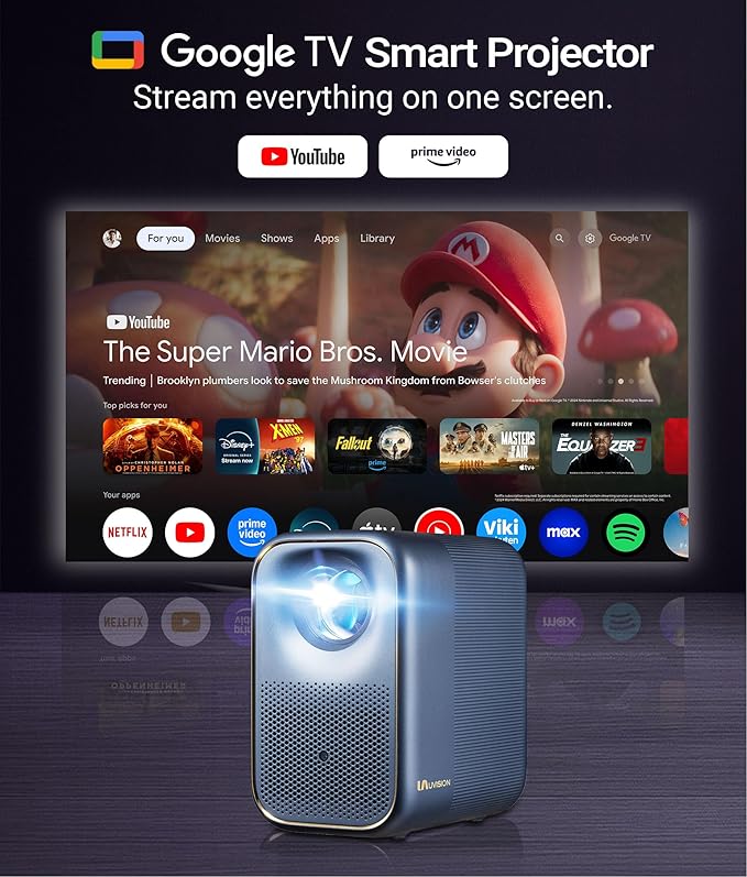 UVISION AllPlay Google TV Smart Porejctor | Native 1080p Full HD | Auto Focus & Keystone | Dolby Audio | WiFi & Bluetooth | Portable Home Theater Kit