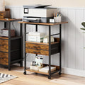 VENNQD Large Printer Stand with Storage Fabric Drawer Under Desk Printer Table with Wheels for Home Office, Printer Cart fit Fax Machine Scanner (Rustic Brown, 3 Tiers)