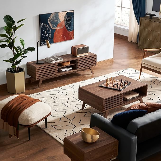 mopio Ensley TV Stand, Mid Century Modern for 55/60/65 inch TV, Farmhouse TV Stand, Entertainment Center with Storage, TV and Media Console for Living Room (Walnut, 59" Low)