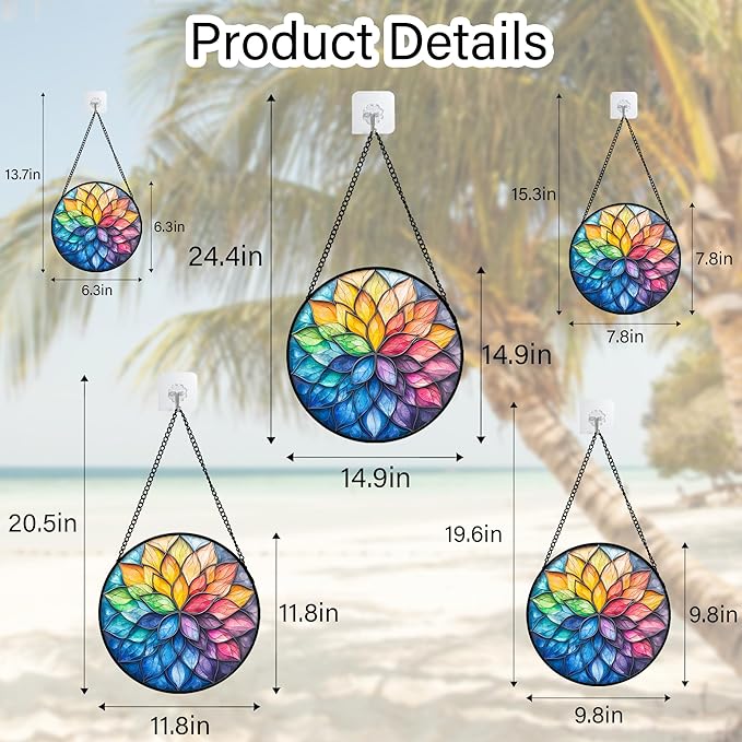 DASTOLL Stained Glass Window Hanging, Colorful Flower Petals Sun Catchers Diamond Glass Panel Hangings Suncatcher Decor for Birthday for Women, Men, Wife, Aunt, and Mom 14.9x14.9 in