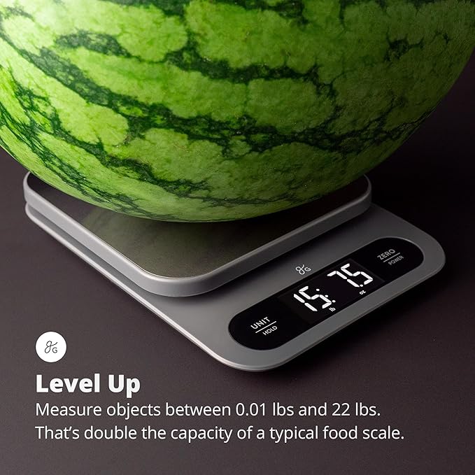 Greater Goods Digital Food Scale for Kitchen & Baking, 10kg/22lb High-Capacity Weight Scale with 1g Precision, Stainless Steel Platform, Hi-Def LCD, Ideal for Bread, Sourdough & Bulk Cooking