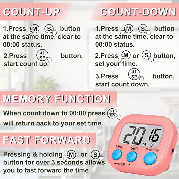 ZILLEEN Classroom Timer for Kids Teachers 2 Pack Digital Timers, White & Pink