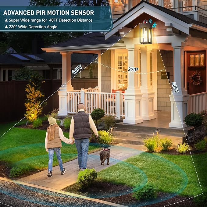 LWSOY Motion Sensor Outdoor Wall Lanterns 2 Packs, Dusk to Dawn Exterior Light Fixture, 3 Lighting Modes, Waterproof Front Porch Lights for Garage Patio Garden House Entryway, Bronze.