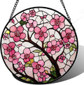 CRISGIF Stained Glass Window Hanging - Cherry Blossoms Birth Flower Suncatcher for Door Garden Patio Sun Catchers Decor Christmas Mother's Day Birthday Gifts for Women Mom Nana Friend Wife 11.8 in