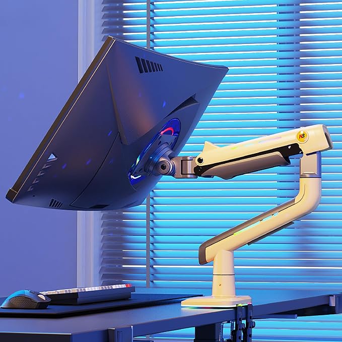 NB Gaming Monitor Arm or for 32 to 60 Inches Screen, Load up to 20 kg, VESA 75/100, RGB-Light, Heavy Duty, Multi Angle Adjustable, Premium Aluminum, Yellow