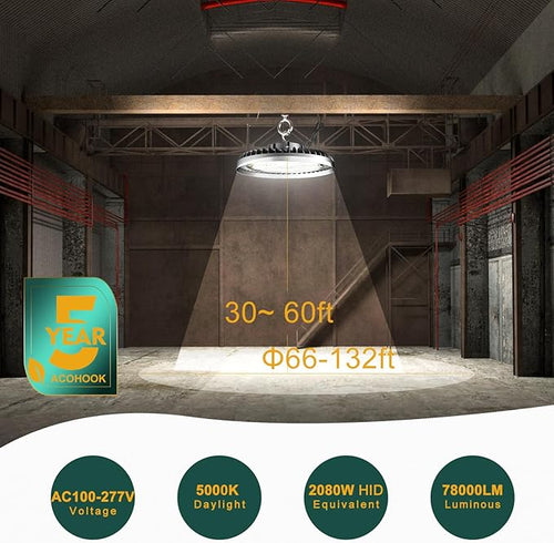 ACOHOOK 500W LED High Bay Light AC100-277V High Bay LED Light 5000K 75000LM UFO LED Lights with US Plug Suit for 30-60FT Height-𝟓𝐘𝐫𝐬 𝐖𝐚𝐫𝐫𝐚𝐧𝐭𝐲-3Pack