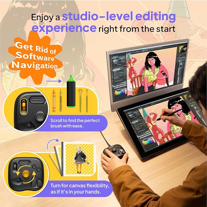TourBox Lite - Editing Keyboard Compact, Artists Go-to Drawing Macro Keypad, Works with Clip Studio Paint & More, Creative Controller with Custom Software, Streamline All Workflows - Wired (Unit Only)