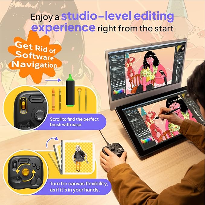 TourBox Lite - Editing Keyboard Compact, Artists Go-to Drawing Macro Keypad, Works with Clip Studio Paint & More, Creative Console Controller with Custom Software, Cable, Travel Bag - Wired Kit