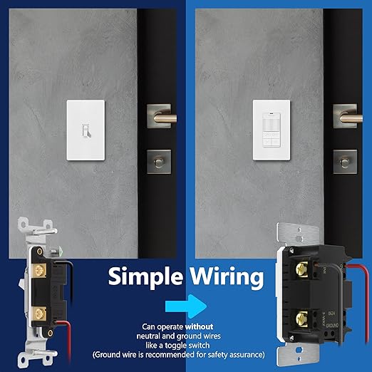 LIDER Motion Sensor Dimmer Switch for Dimmable 200W LED/CFL Lights, 3-Way, 120 V, Modern Upgrade, No Neutral Required, No Ground Required, UL Listed, Wall Plate Included, White, New Version