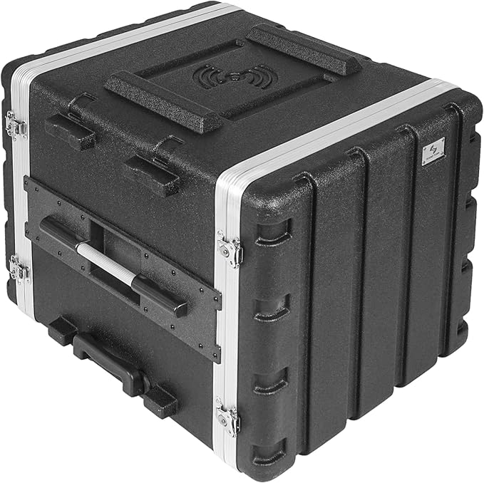 Sound Town Lightweight 10U PA DJ Rack/Road Case with 9U Rack Space, ABS Construction, 19” Depth, Retractable Handle, Wheels and Heavy-Duty Latches (STRC-A10UT)