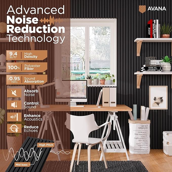 Avana Modern Acoustic Wood Wall Panels – 94.4 X 12.6 Inch Black Oak Acoustic Panels 1 PC – Wall Panels For Interior Wall Decor For Homes, Offices, Studios – Sturdy And Durable Wood Panels For Wall