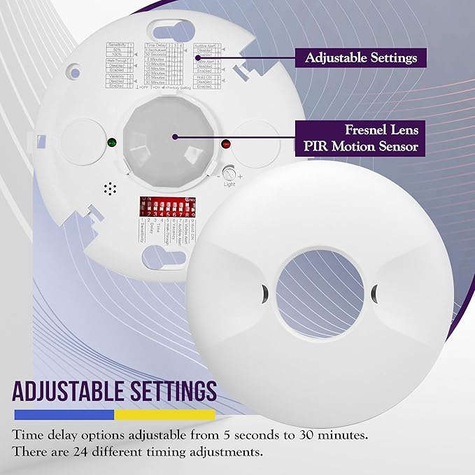 ENERLITES Low Voltage Ceiling Sensor Pir Occupancy Motion Detector, 360° Field of View, 1200 Sq Ft Coverage, Commercial/Industrial Grade, MPC-50L, White