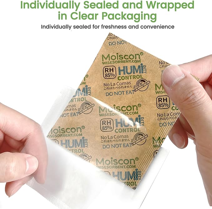 Wisesorb 45 Pack 85% RH Size 8 Two-Way Humidity Control Packs for Wooden Musical Instruments, 8 Gram Moisture Control Packets for Bagpipe Reeds, Saxophone Reeds Individually Wrapped