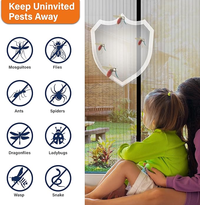Magnetic Screen Door，Screen Door Mesh，Keep Bugs Out, Heavy-Duty Mesh Curtain,Pet and Kid Friendly, Works with Front Doors, Sliding Doors（34 x 82 Inch ‎Black