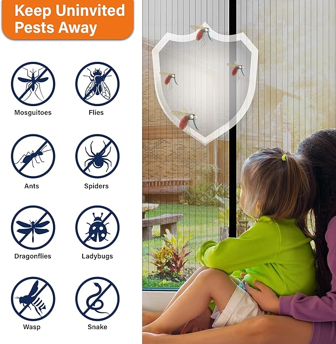 Magnetic Screen Door，Screen Door Mesh，Keep Bugs Out, Heavy-Duty Mesh Curtain,Pet and Kid Friendly, Works with Front Doors, Sliding Doors（39 x 82 Inches