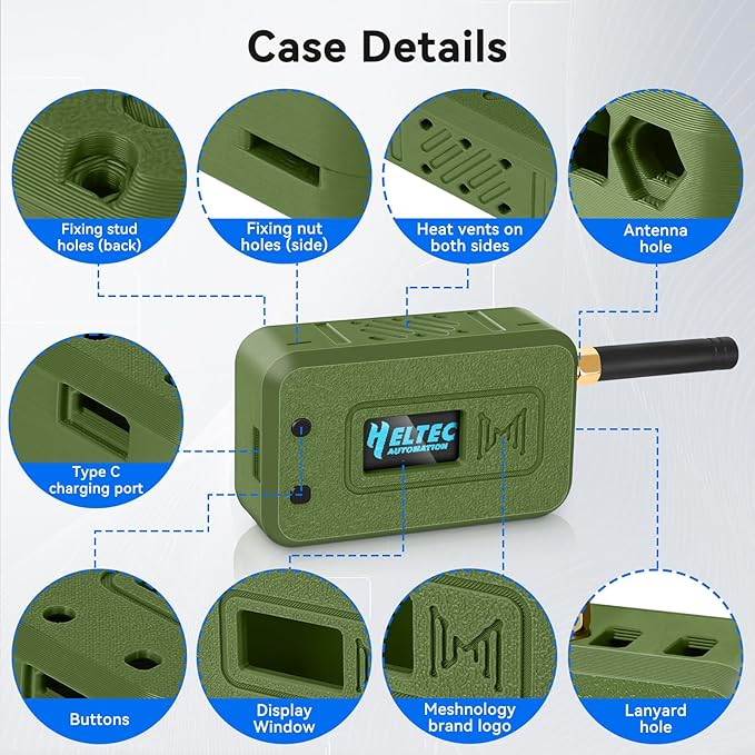 Meshnology 2 Set ESP32 LoRa V3 Module Board with 915 MHz Antenna + 3000mAh Battery + Case - WiFi Blue Tooth SX1262 CP2102 0.96” OLED Display Type C for Ar duino Meshtastic IoT (N35, Green)