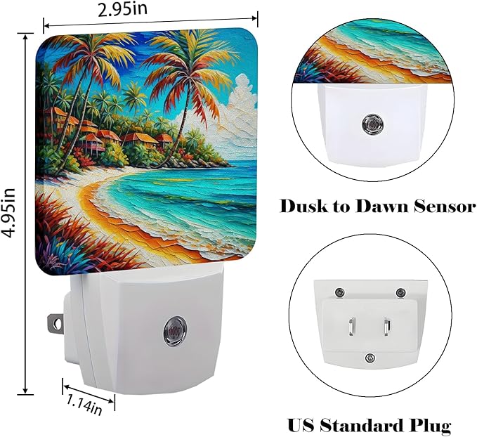 FSHVQKD Seaside Town Night Light,Plug Into Wall Decor for Stairway,Hallway,Kitchen,Dusk to Dawn Sensor Nightlights for Boys/Girls/Women/Men Room Gifts