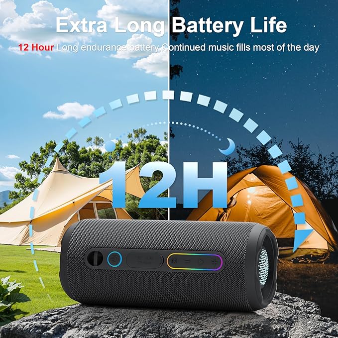 YOLOEMOT Portable Speaker Bluetooth, Powerful Deep Bass, Wireless Stereo Pairing, IPX7 Waterproof Dustproof,12H Playtime, Portable Outdoor Speaker for Travel, Sport, Party, Biking (Black)