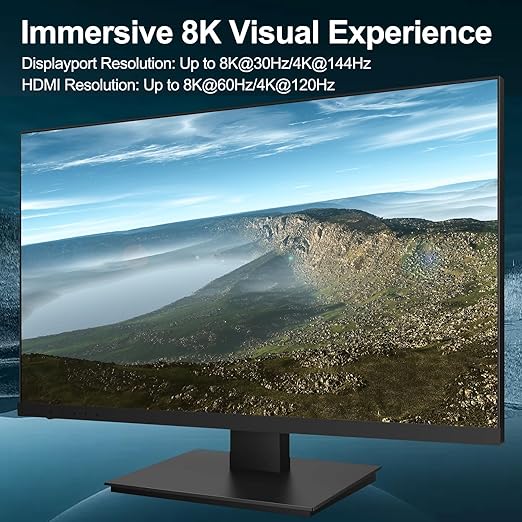 8K KVM Switch 3 Monitors 2 Computers Triple Monitor 2 Displayport 1.4 and HDMI 2.1 USB 3.0 KVM Switches, DP 1.4 Supports 8K@30Hz/4K@144Hz, HDMI Supports Max 8K@60Hz /4K@120Hz with Wired Remote Control
