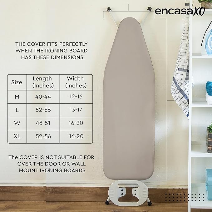 Encasa XO Ironing Board Cover and Pad 54"x15" - 4mm Felt Large Iron Board Cover with Padding - Heat Resistant, Stain-Safe Dye, Non Slip Elastic Bungee Cord Tightening Iron Table Cover Powder Pink