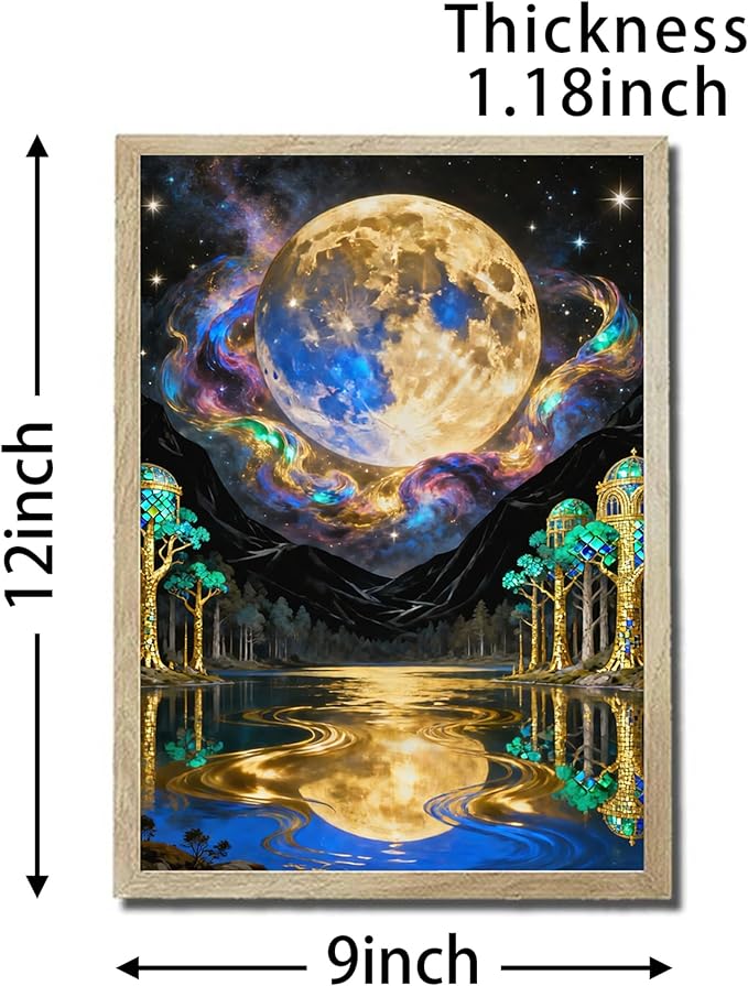 URVIP LED Glowing Photo Frame, 3D Starry-Sky Blue Moon Wall Art, 9x12 Inches Dimmable Light Up Light Painting for Bedroom, Unique Aesthetic Decor, Great Birthday Gift for Women Men