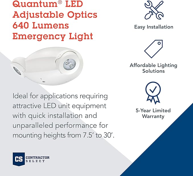Lithonia Lighting Quantum Emergency Light, Contemporary Commercial LED Emergency Lights with 2 Aimable Lamp Heads, Ceiling or Wall Mount, White Thermoplastic, 120/277V Dual Voltage (ELM4L)