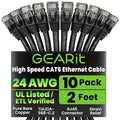 GEARit Cat 6 Ethernet Cable (10-Pack 2 Feet) Cat6 Network Patch, 10Gbps, RJ45, Snagless Cord, Gold-Plated Connectors, Internet for PC, TV, Tablet, Router, Printer, Servers, IT Data Center - Black