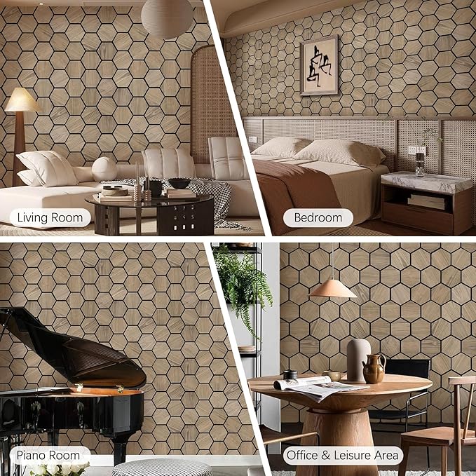 ARMURO Wall Paneling for Interior Wall - 4 PCS Hexagon Wall Panels - Hexagon Acoustic Panels - Natural Walnut Wood Veneer Sound Proof Panels for Walls, Wood Slat Wall Panel 23.8" W x 29" L