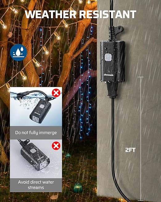 DEWENWILS Outdoor Remote Control Outlet, 15A Wireless Remote Control Switch, 100FT Control Range & 14AWG SJTW Power Cord, Weatherproof for Outdoor Appliances, 1 Remote Control+3 Outlets
