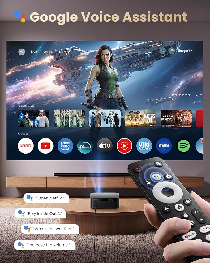 【Official Google TV/4K Supported 】Smart Projector with WiFi & Bluetooth, Outdoor & Home TV Movie Projectors with Voice Control,Auto Focus & Keystone,Compatible with Netflix Proyector WiMiUS K13 Black