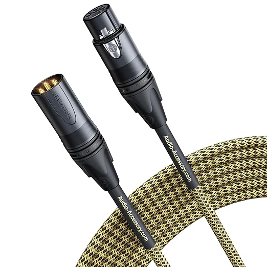 AA AUDIO ACCESSORY Gold Series Star Quad XLR Cables 10ft「Gold Plated Neutrik Connectors」 Handmade Microphone Cable with Kevlar-Reinforced Nylon Braided, 100% Coverage OFC Braided and Al-Foil Shield