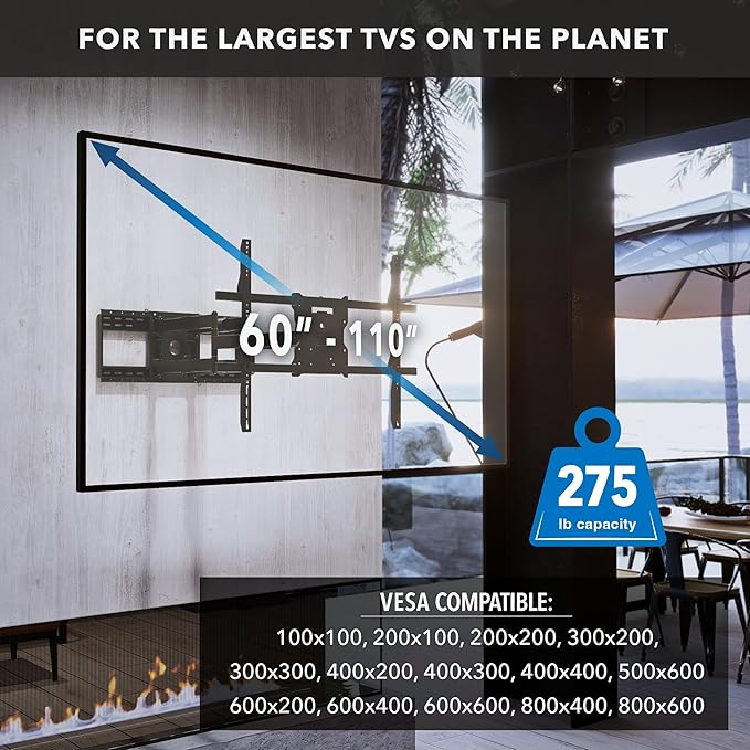 Mount-It! The Beast Outdoor TV Wall Mount, Weatherproof 275 lb Capacity Heavy Duty TV Wall Mount with Long Extension Arms
