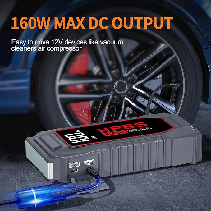 HPBS Car Jump Starter - 5000A Peak Jump Starter Battery Pack with DC for Up to All Gas and 10.0 L Diesel Engines, 12V Portable Battery Jump Starter with 3.0" LCD Display