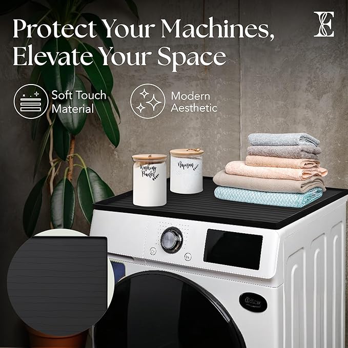 2 PC Washer and Dryer Topper Protector Mat 25"x25", Laundry Washing Machine Top Cover Non-Slip, Waterproof, Silicone Large Washer and Dryer Covers for Top, Dark-Grey (Onyx) Dryer Top Protector Mat
