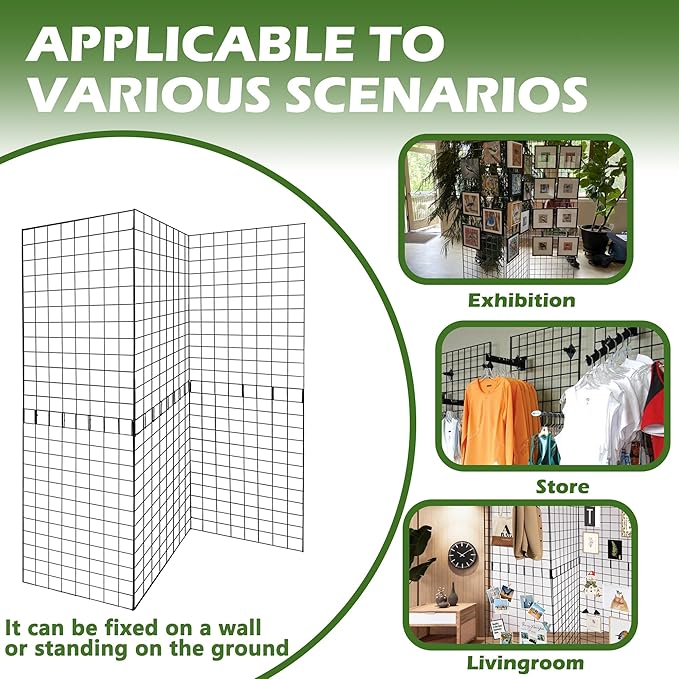 Koretech Grid Wall Panels 3 Pcs, Commercial Grade Gridwall Panels, Metal Grid Wall Panel Display Stand, You Can DIY 6 Pack 2'x3' or 3 Pack 2'x6' (Black)